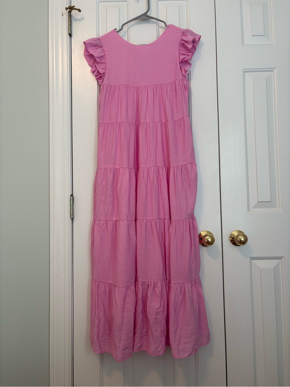 Flutter Sleeve Tiered Maxi Dress in Pink